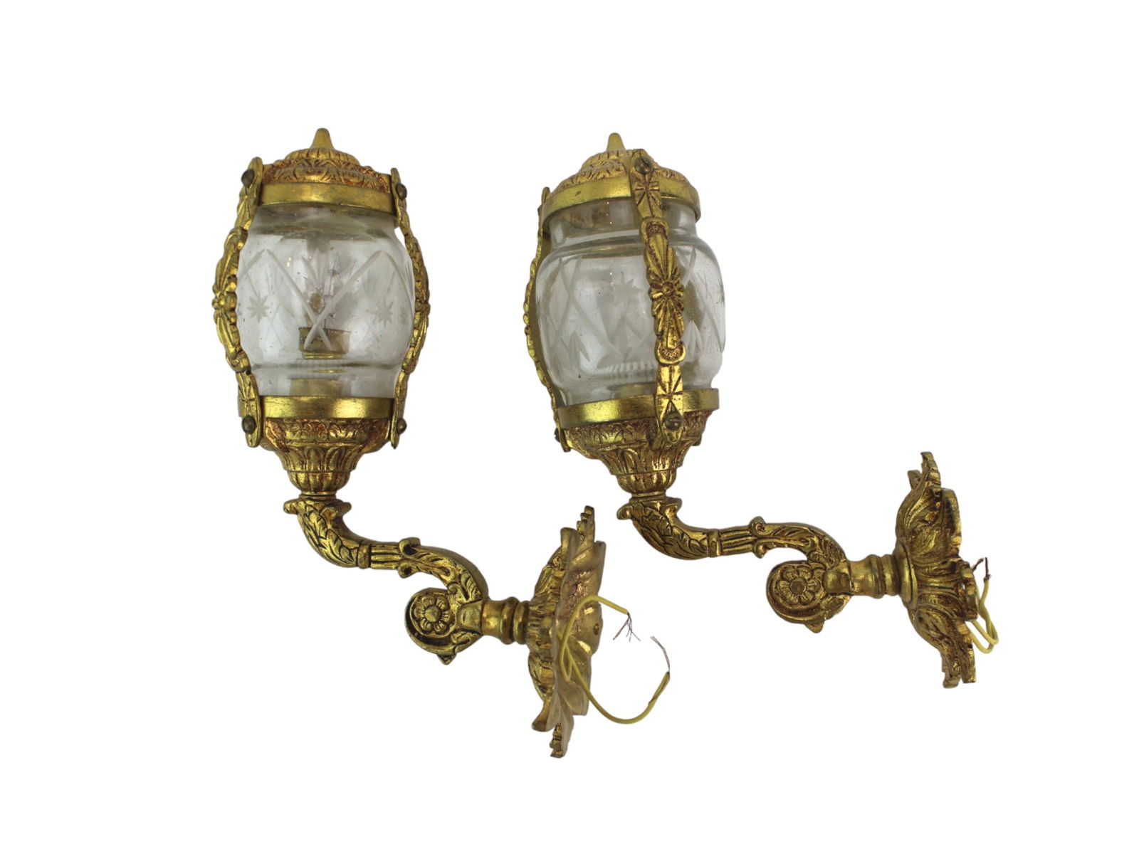 Pair of Gilt Metal & Etched Glass Sconces (1 of 3)