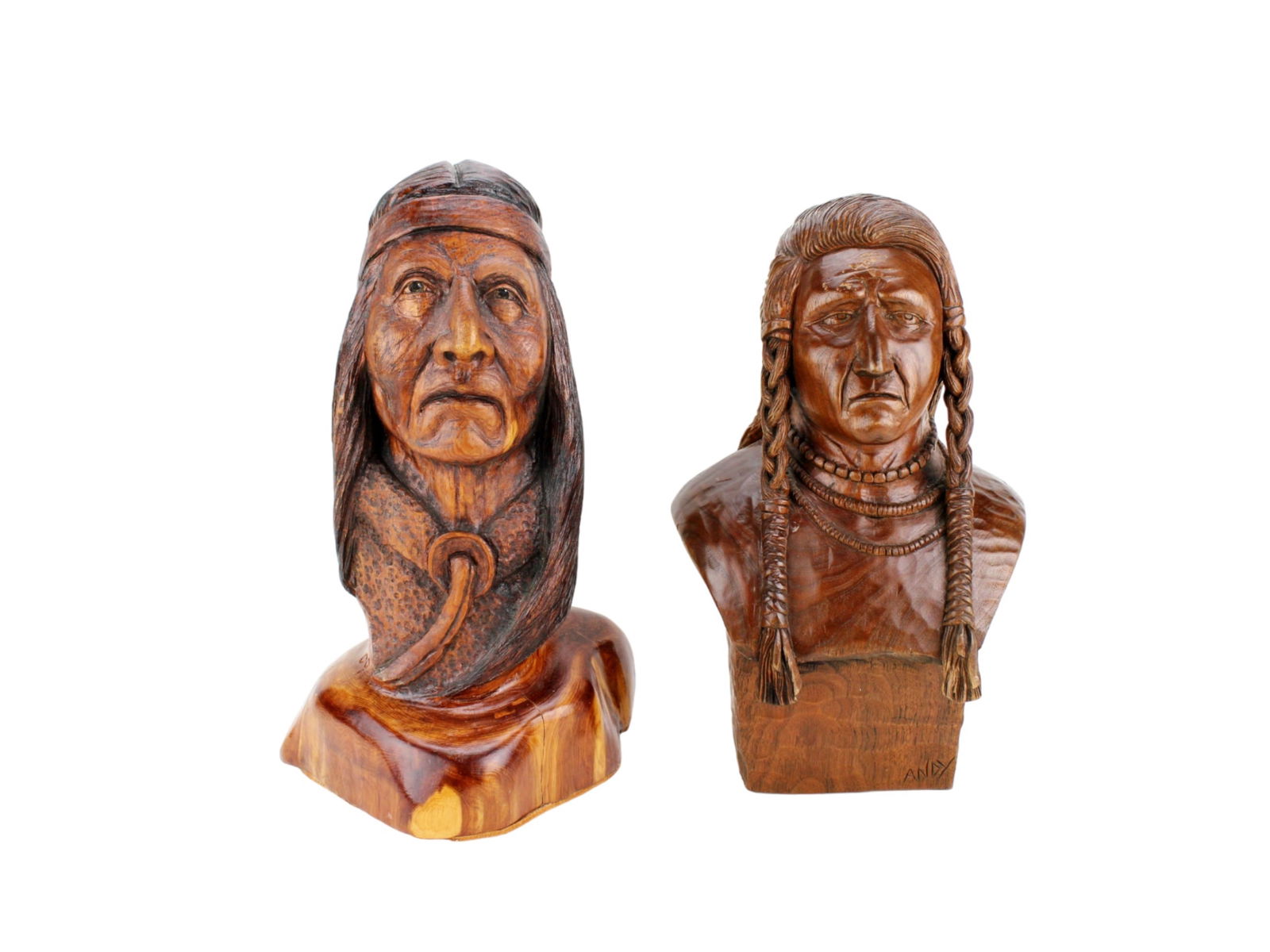 TWO CARVED NATIVE AMERICAN FIGURE BUSTS (1 of 9)