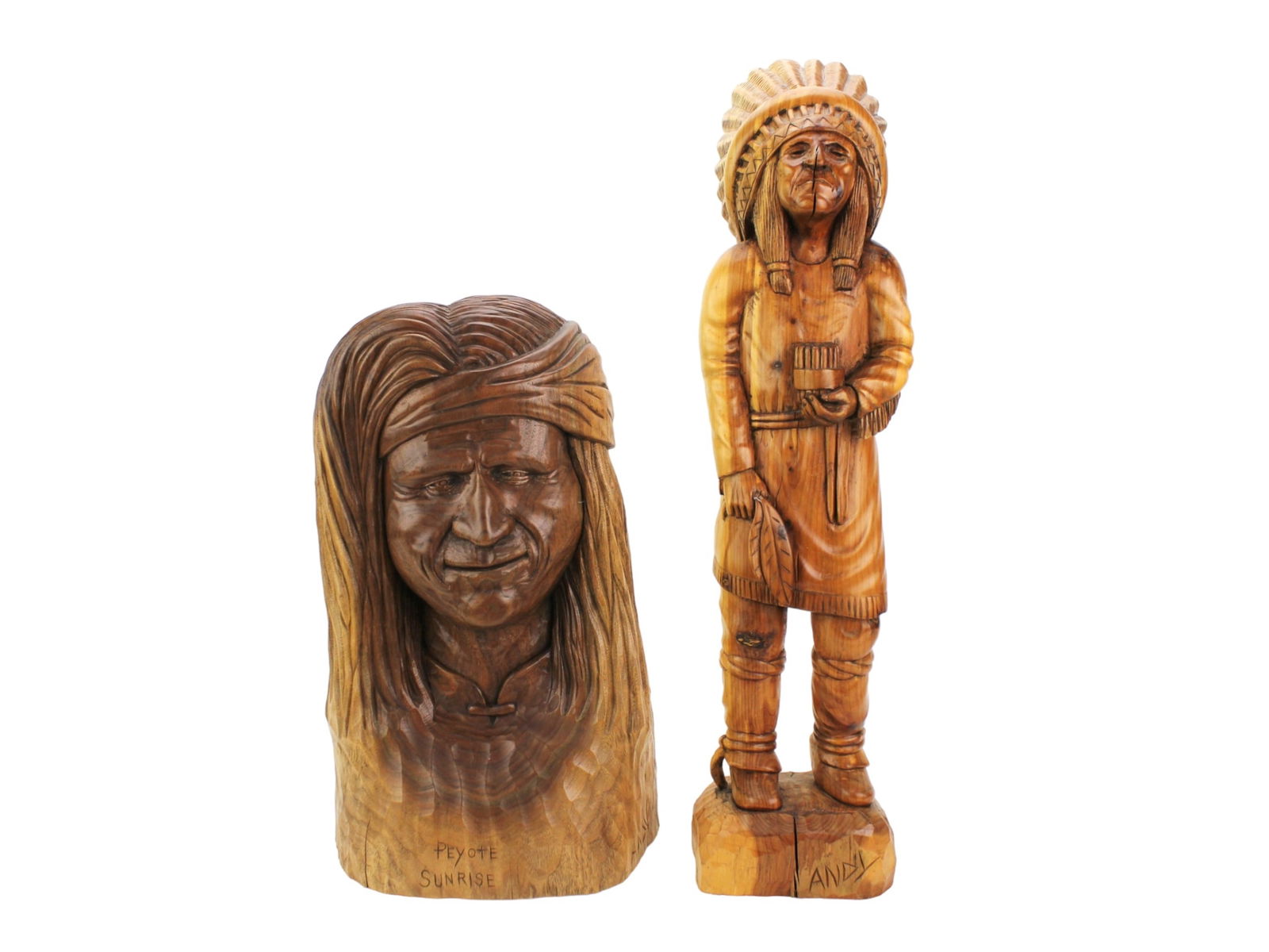 TWO CARVED NATIVE AMERICAN FIGURES BY ANDY (1 of 12)