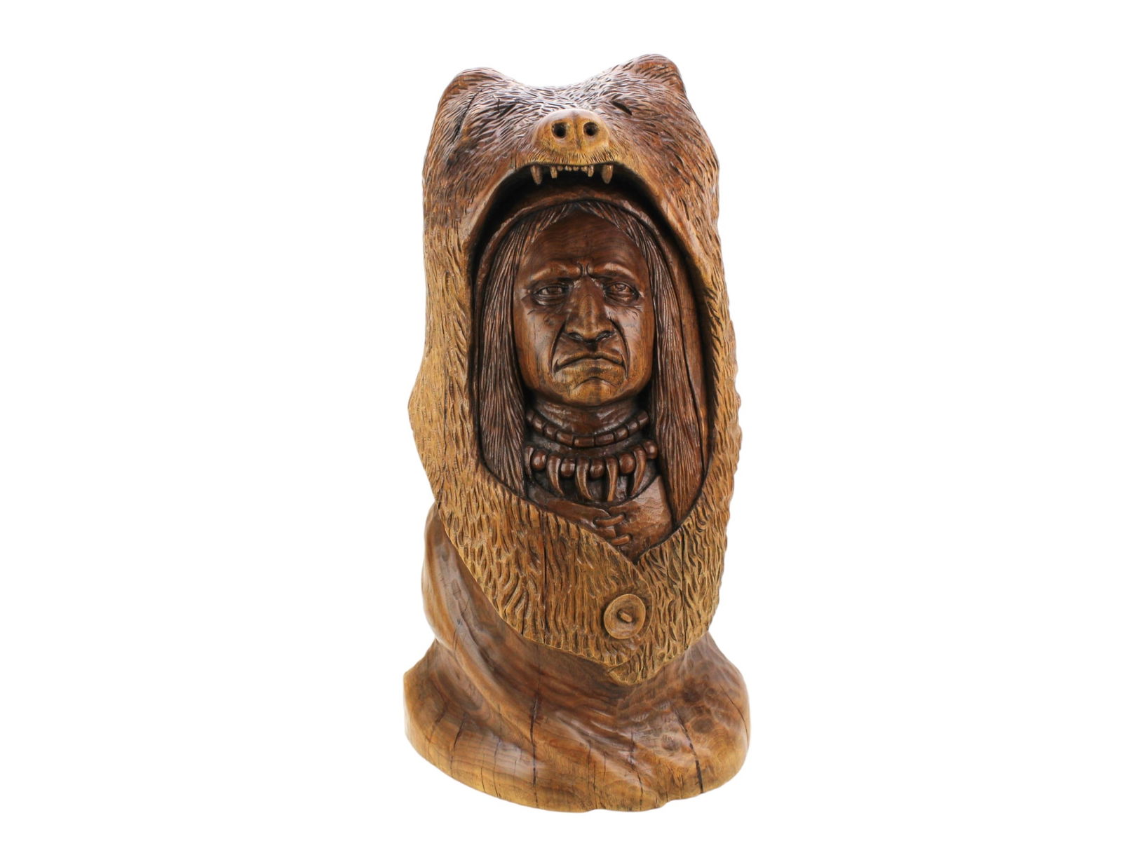 A LARGE WOOD CARVED NATIVE AMERICAN BUST (1 of 8)