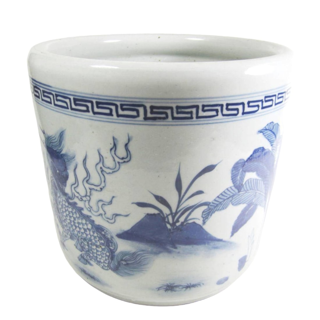 CHINESE BLUE AND WHITE PORCELAIN DRAGON BRUSH POT (1 of 9)