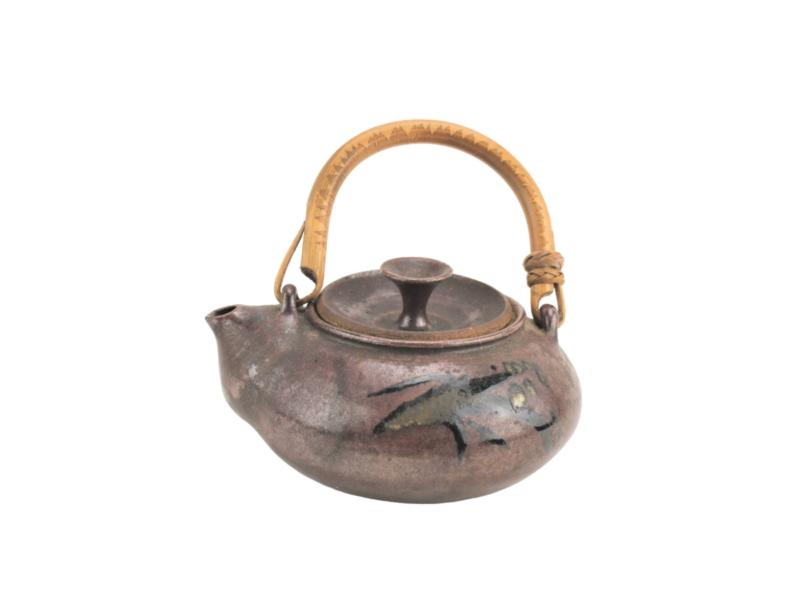 A BROWN GLAZE PORCELAIN TEA POT: Signed on the bottom. Approx. 6 X 5 1/2 X 6 in.. Please see pictures for detailed conditions.