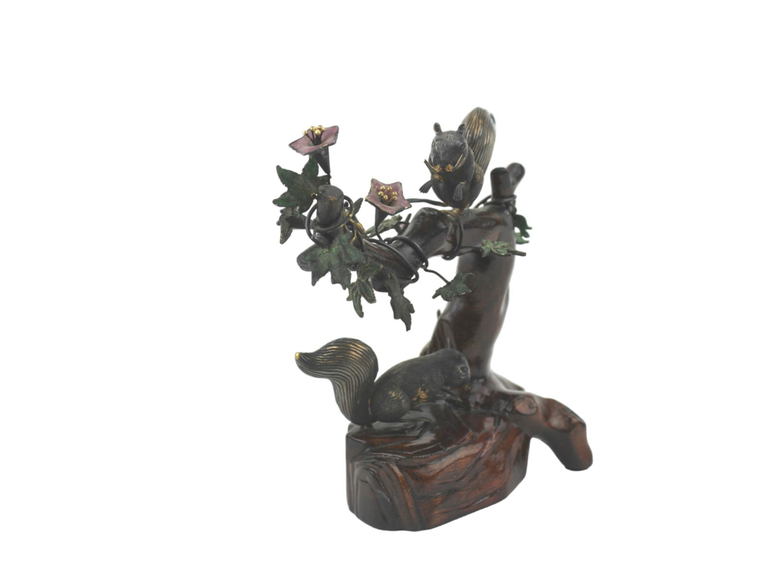 ENAMELED METAL SQUIRRELS ON A TREE DECORATION (1 of 9)