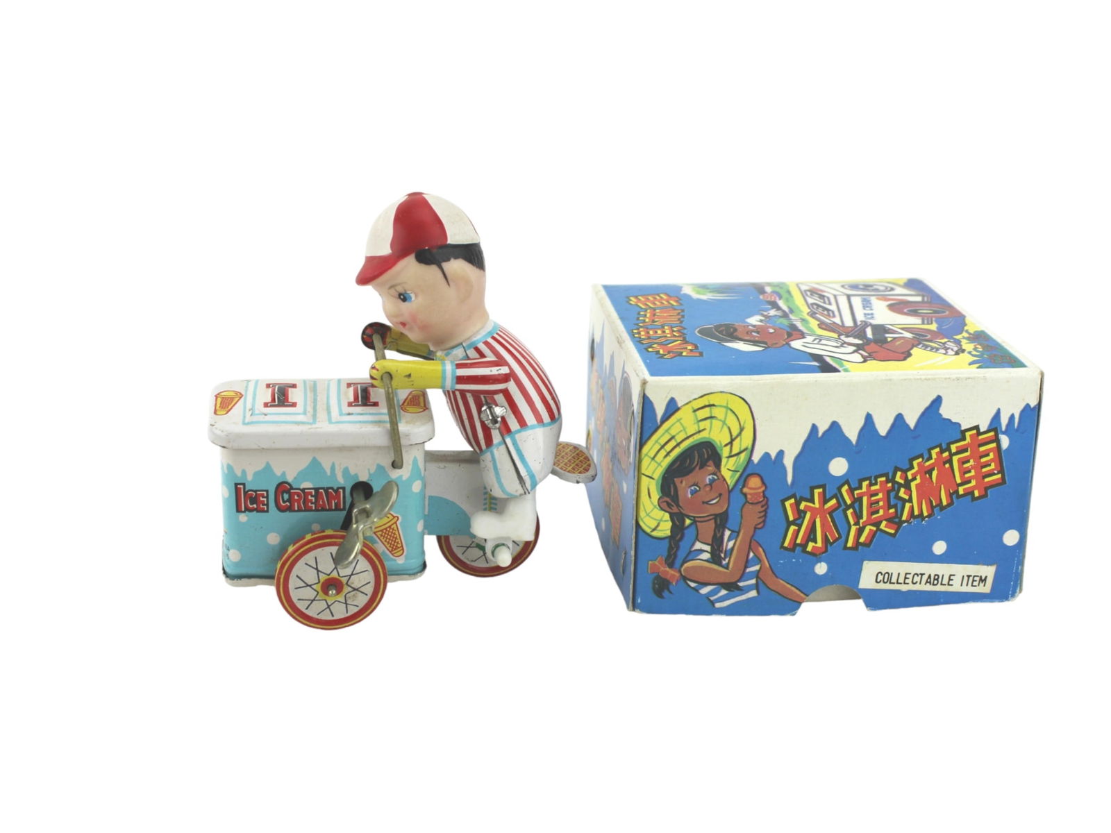 CHINESE CLOCKWORK  ICE CREAM VENDER TIN TOY (1 of 6)