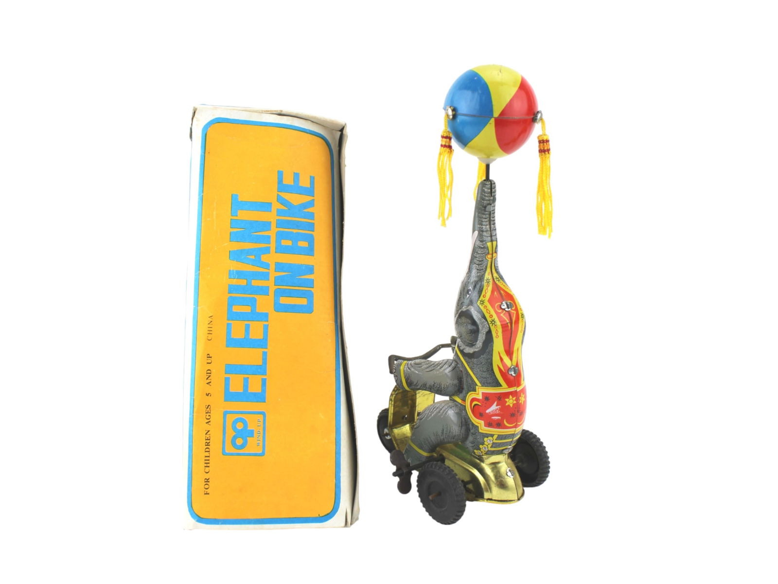 CHINESE CLOCKWORK ELEPHANT ON BIKE TIN TOY (1 of 5)