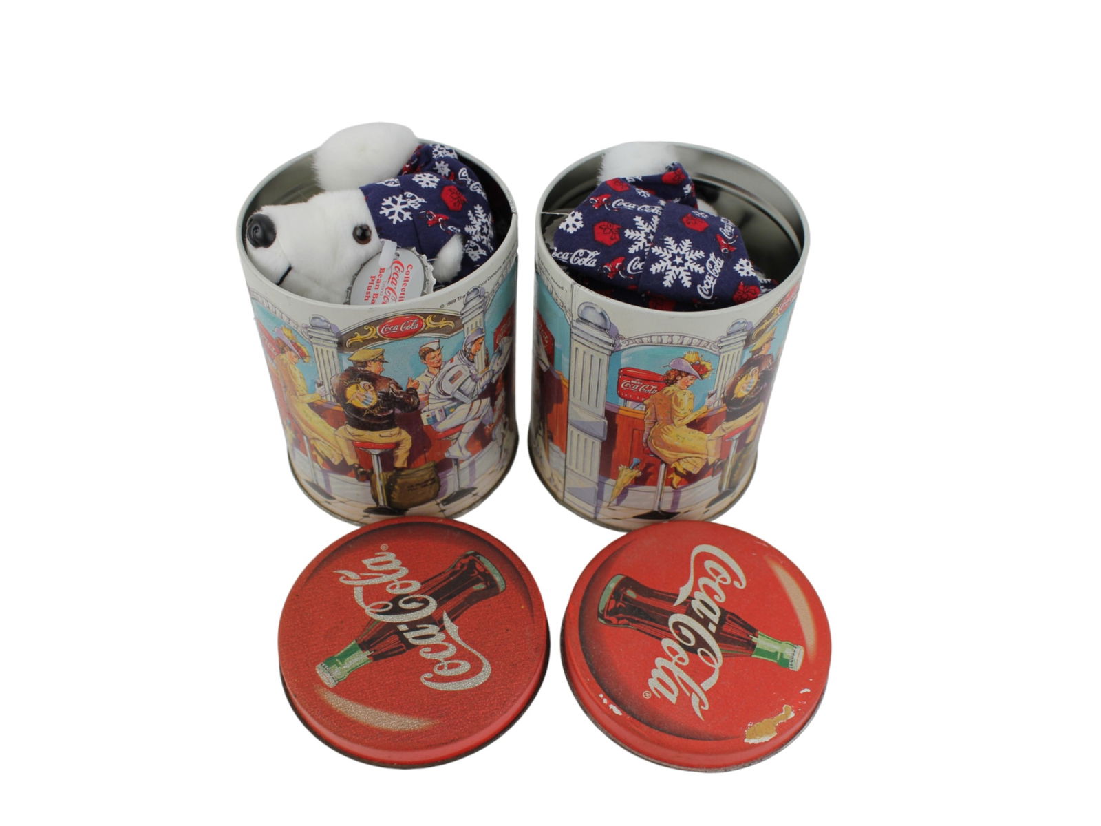 TWO COCA COLA BEAN BAG PLUSH POLAR BEARS IN TIN (1 of 5)