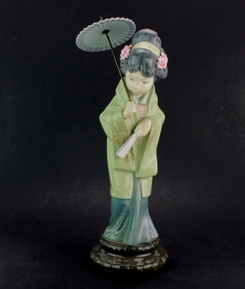 Lladro Japanese Geisha Girl with Umbrella Figurine: Dimensions: 12 X 4 X4 in..