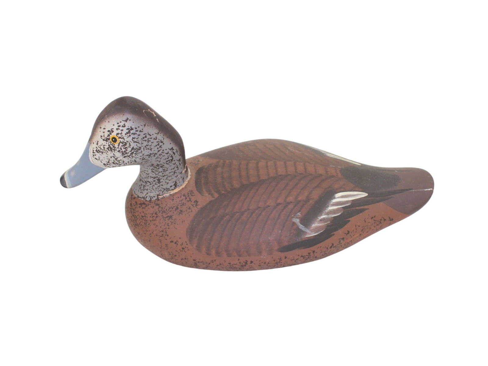 JOEY JOBES CARVED & PAINTED WOOD DUCK DECOY: Signed Joey Jobs 1990. 14 in. Length. The neck restored.