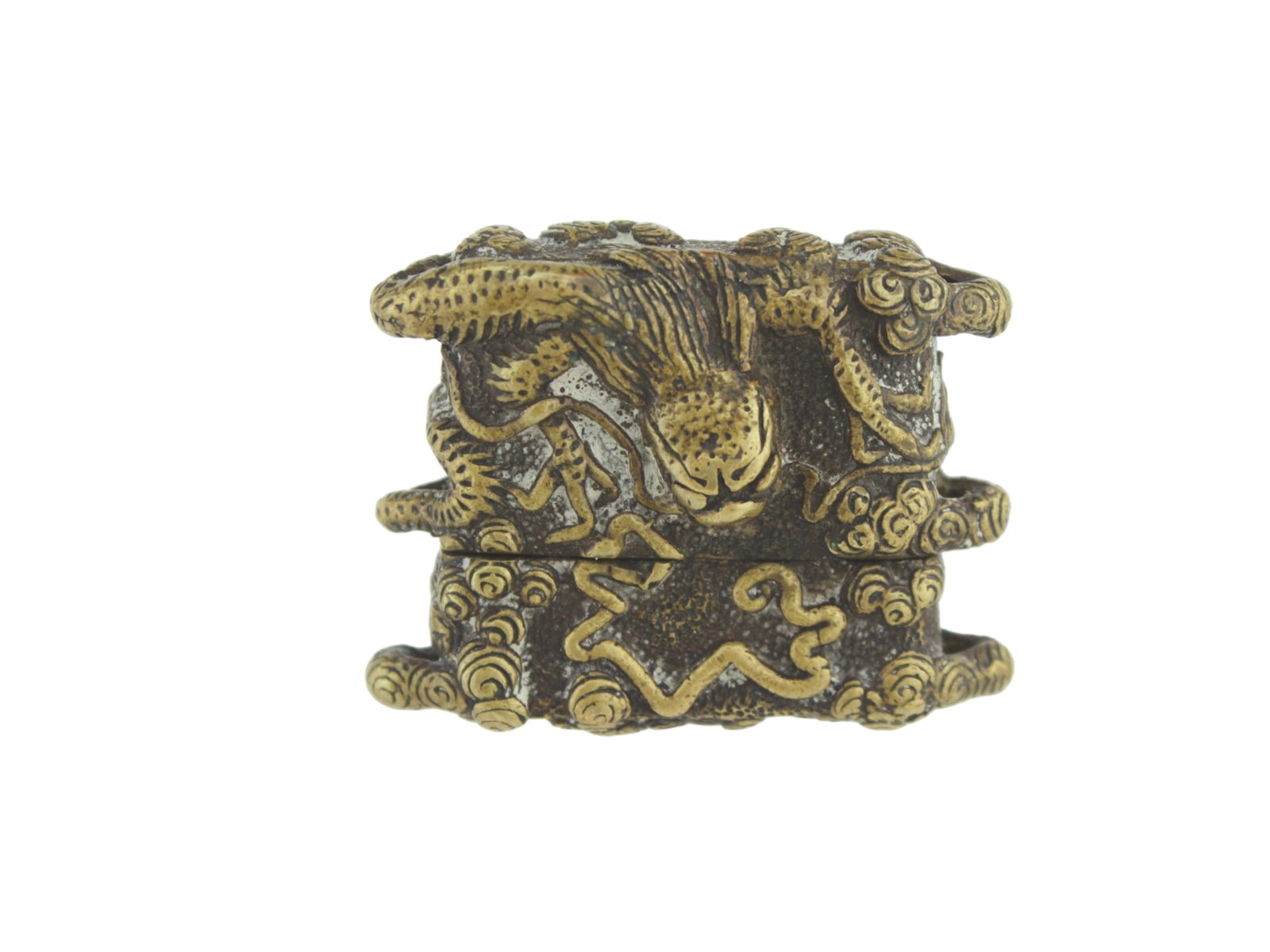 CHINESE BRONZE DRAGON BOX: Dimensions: 1 1/2 X 2 X 1/2 in..