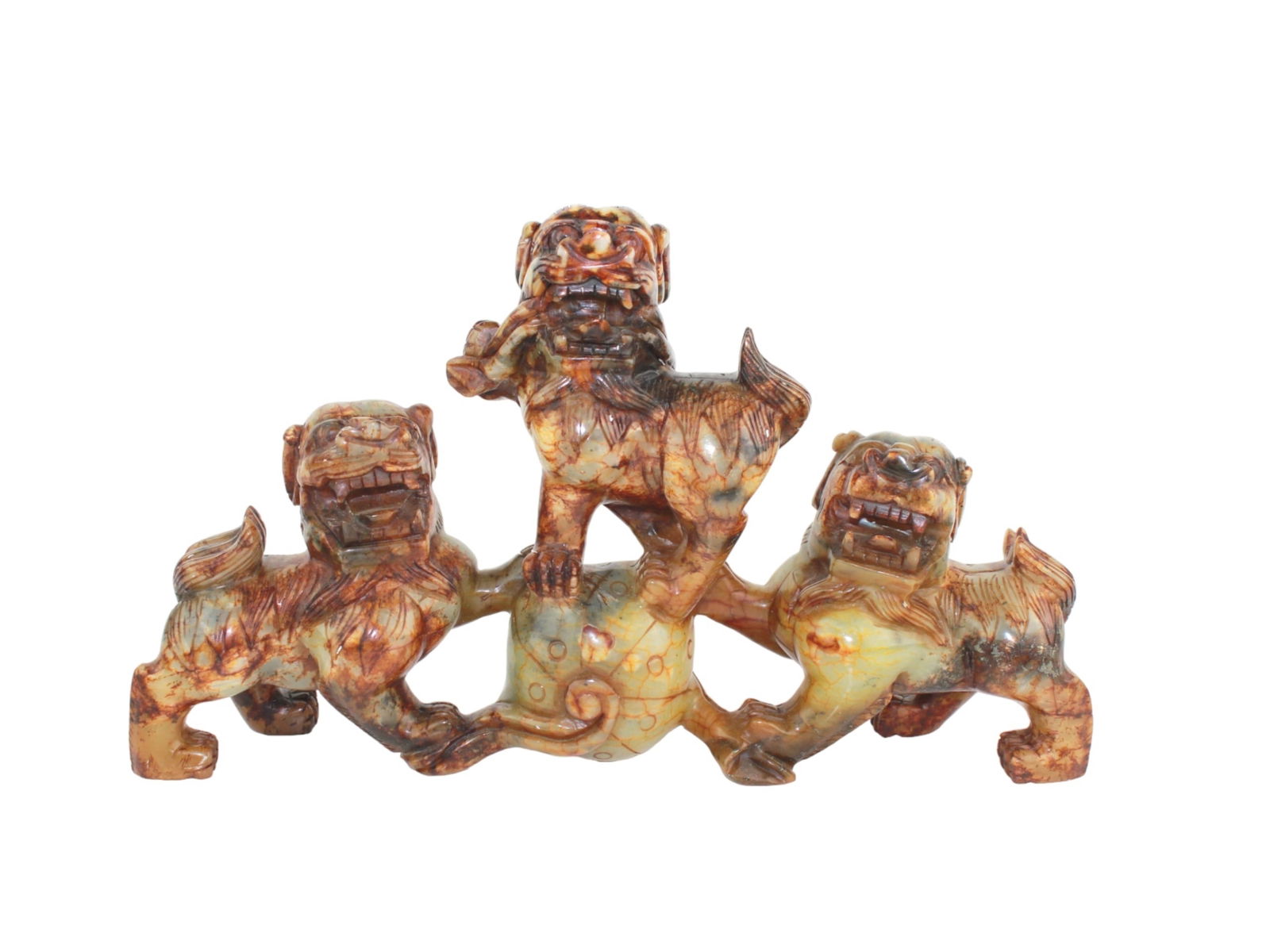 CHINESE CARVED SOAPSTONE FOO DOG FIGURINE (1 of 7)