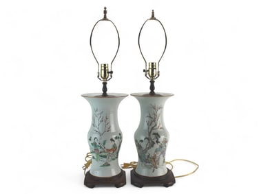 Two Chinese Famille Rose Vase transformed Lamps