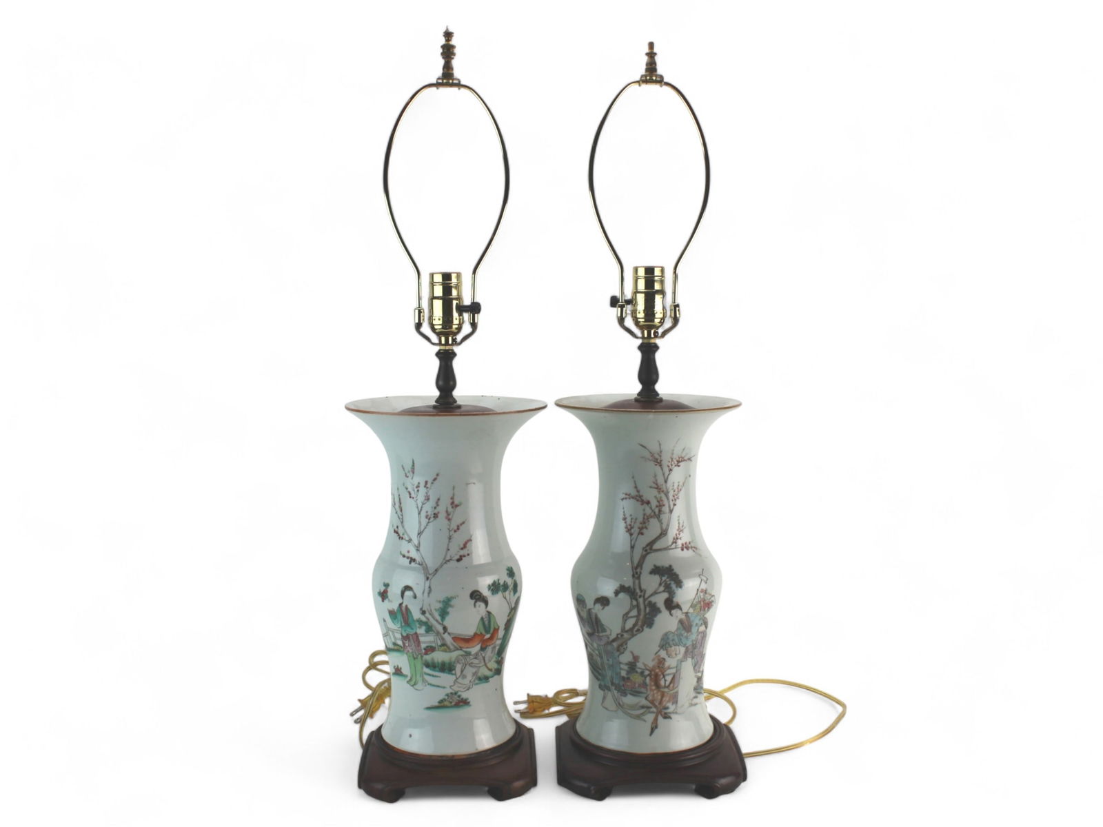 Two Chinese Famille Rose Vase transformed Lamps
