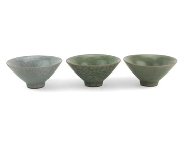 Three Chinese Celadon Cracked Conical Bowl