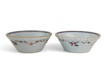 Two Chinese Export Famille Rose Flat Bottom Bowls