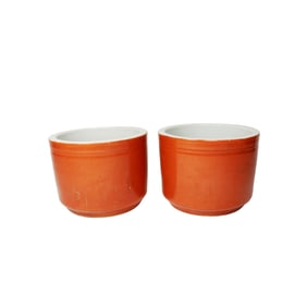 TWO CHINESE ORANGE GLAZE DEEP BOWLS