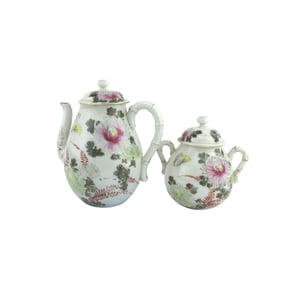 TWO FAMILLE ROSE TEA POTS