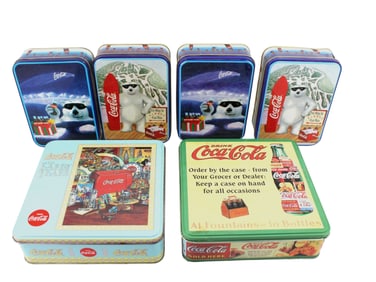 SIX COCA COLA TIN BOXES