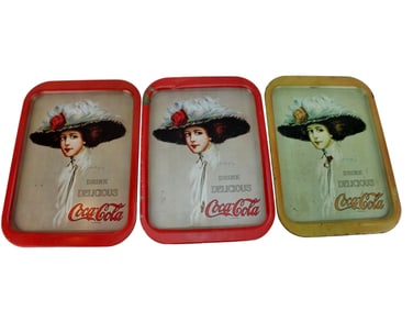 THREE COCA COLA SERVING TIN TRAYS