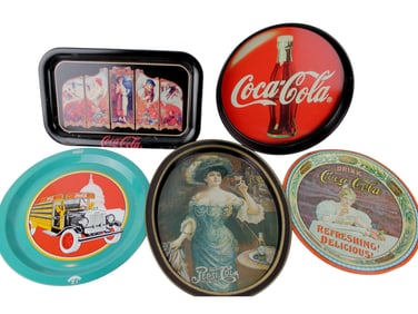 FIVEVARIOUS TIN SERVING TRAYS