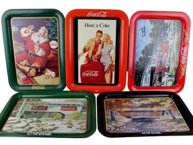 FIVE COCA COLA SERVING TRAYS
