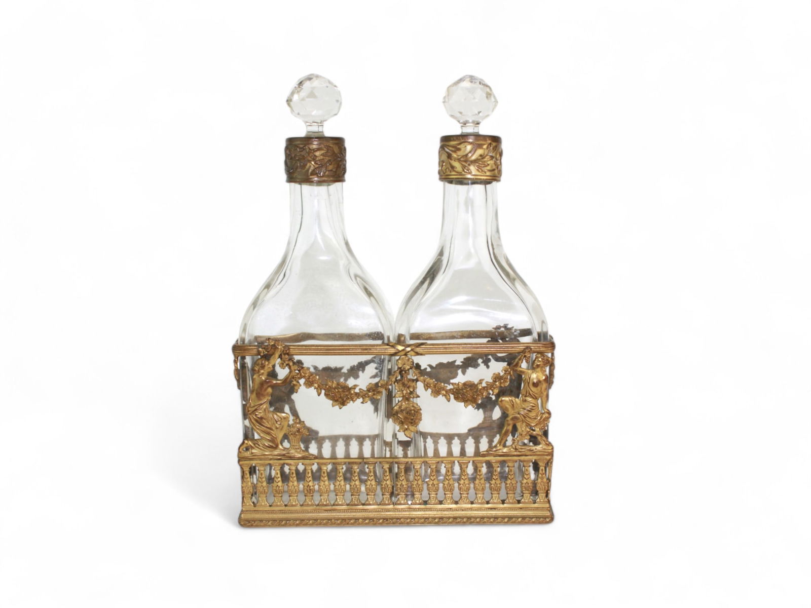 Dual Glass Bottle Set w/ Bronze Dore Mounts (1 of 9)