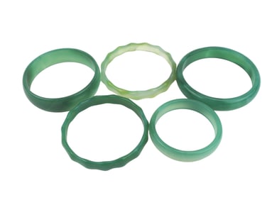 FIVE CHINESE HARDSTONE BANGLE BRACELTES
