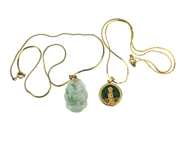 TWO NECKLACES WITH JADEITE PENDANTS