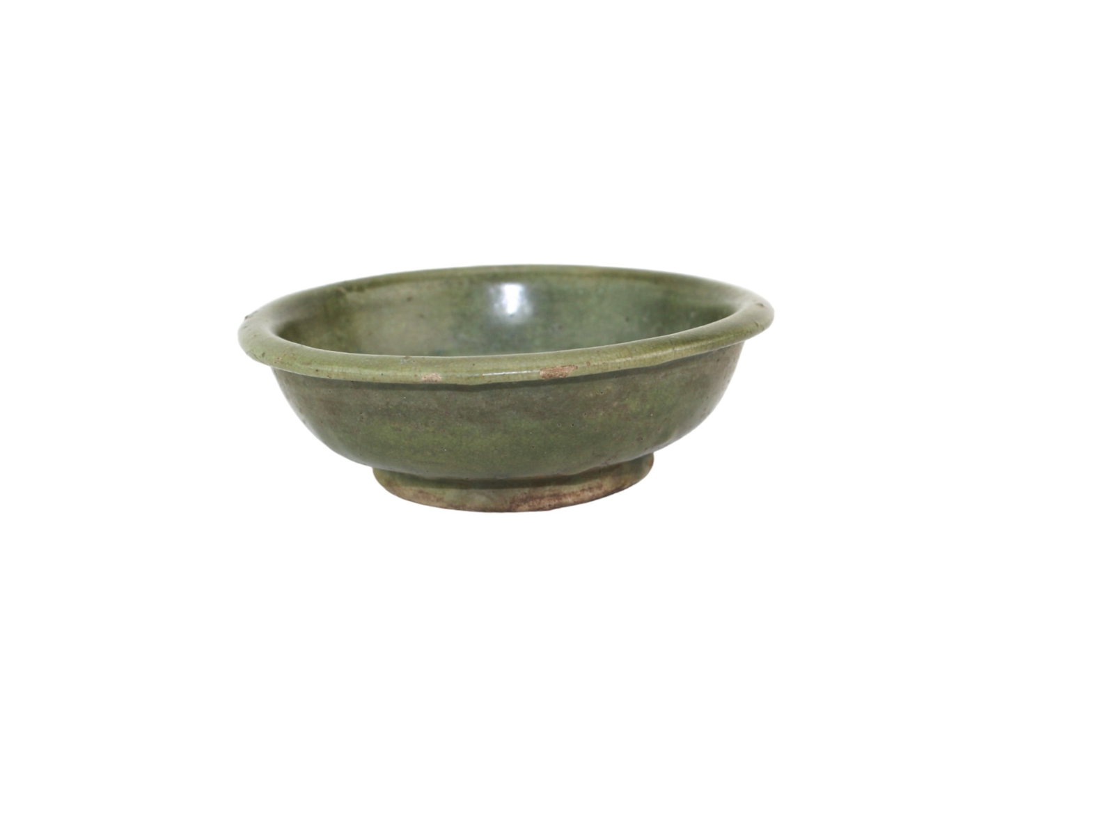 Chinese Green Celadon Low Bowl: 4 /2 in. (D) X 1 1/2 in. (H). Chips on rim.