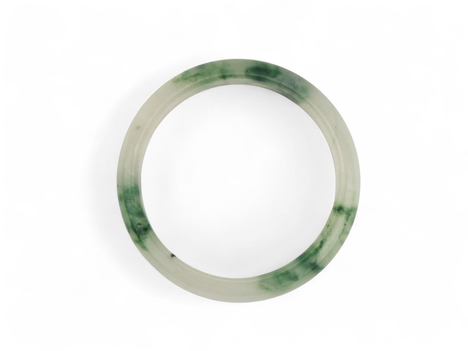 Chinese Jadeite Bangle: Dimensions: 3 inches in Diameter (outer).