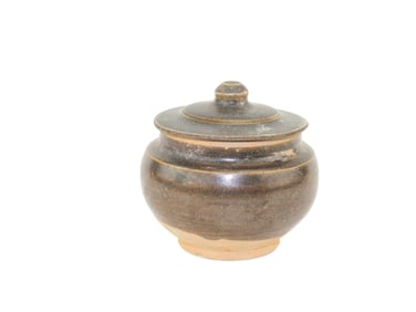 CHINESE BROWN GLAZED LIDDED JAR
