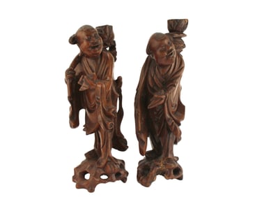 TWO CHINESE WOOD CARVED IMMORTAL FIGURINES