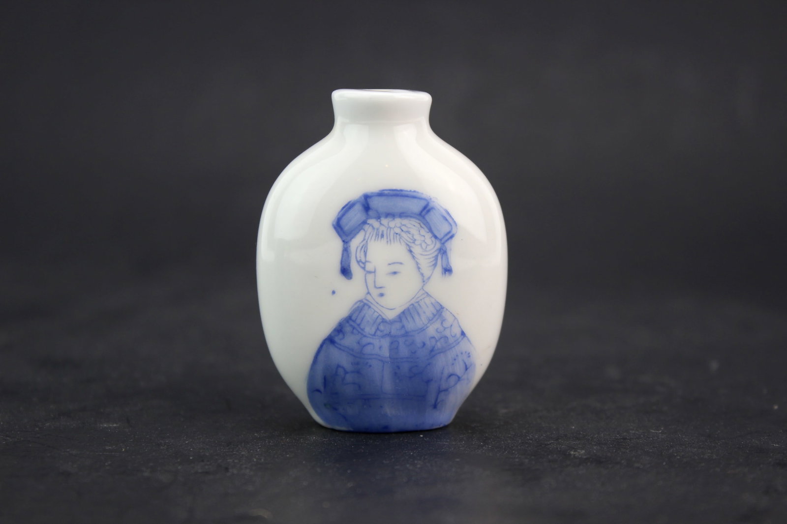 Chinese Blue/White Porcelain Snuff Bottle: Dimensions: 2 1/4 in. tall.