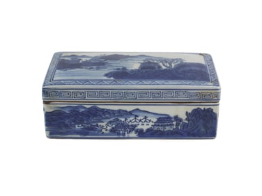 Chinese Blue & White Divided Ceramic Box with Lid