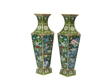 PAIR OF HEXAGONAL CLOISONNE VASES