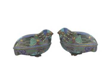 PAIR OF CHINESE CLOISONNE LIDDED BIRDS
