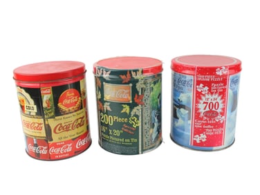 THREE COCA COLA PICTURED PUZZLES ON TIN