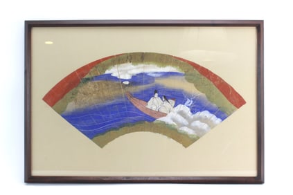 Framed Japanese Hand-Painted Fan