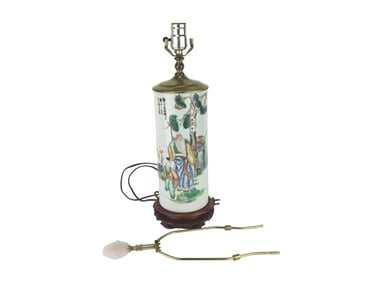 A CHINESE FAMILLE ROSE CYLINDRICAL VASE LAMP