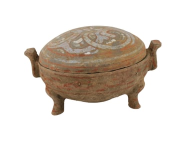 A CHINESE ANTIQUE EARTHWARE TRIPOD BOWL