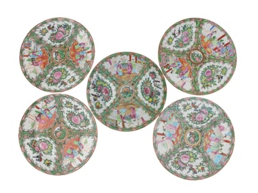 FIVE CHINESE EXPORT ROSE MEDALLION PLATES