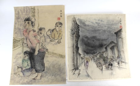 TWO CHINESE WATERCOLOR PAINTING SCROLLS