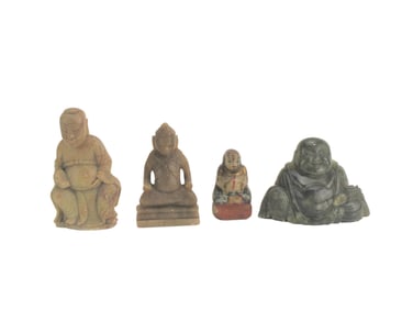 FOUR CHINESE CARVED SOAPSTONE FIGURES