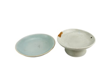 TWO OLD CELADON DISHES