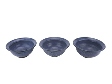 THREE BLUE GLAZE POTTERY BOWLS