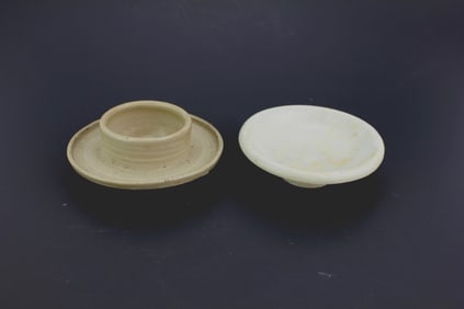 TWO CHINESE ANTIQUE CELADON SMALL DISHES