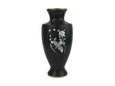 CHINESE BLACK MOTHER OF PEARL INLAY VASE