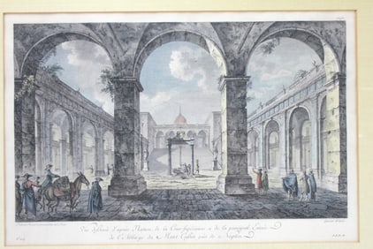 18TH C ENGRAVING, A VIEW OF THE ABBEY AT MONTE CAS