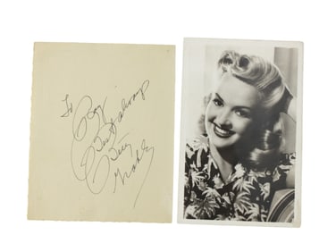 BETTY GRABLE, PHOTOGRAPH AND SIGNED CARD