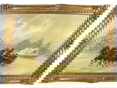 GEORGE CSAPO, WINTER HORSE DRAWN SLED. O/C