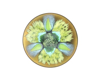 A SIGNED ENAMEL BRASS STUDIO LOW BOWL